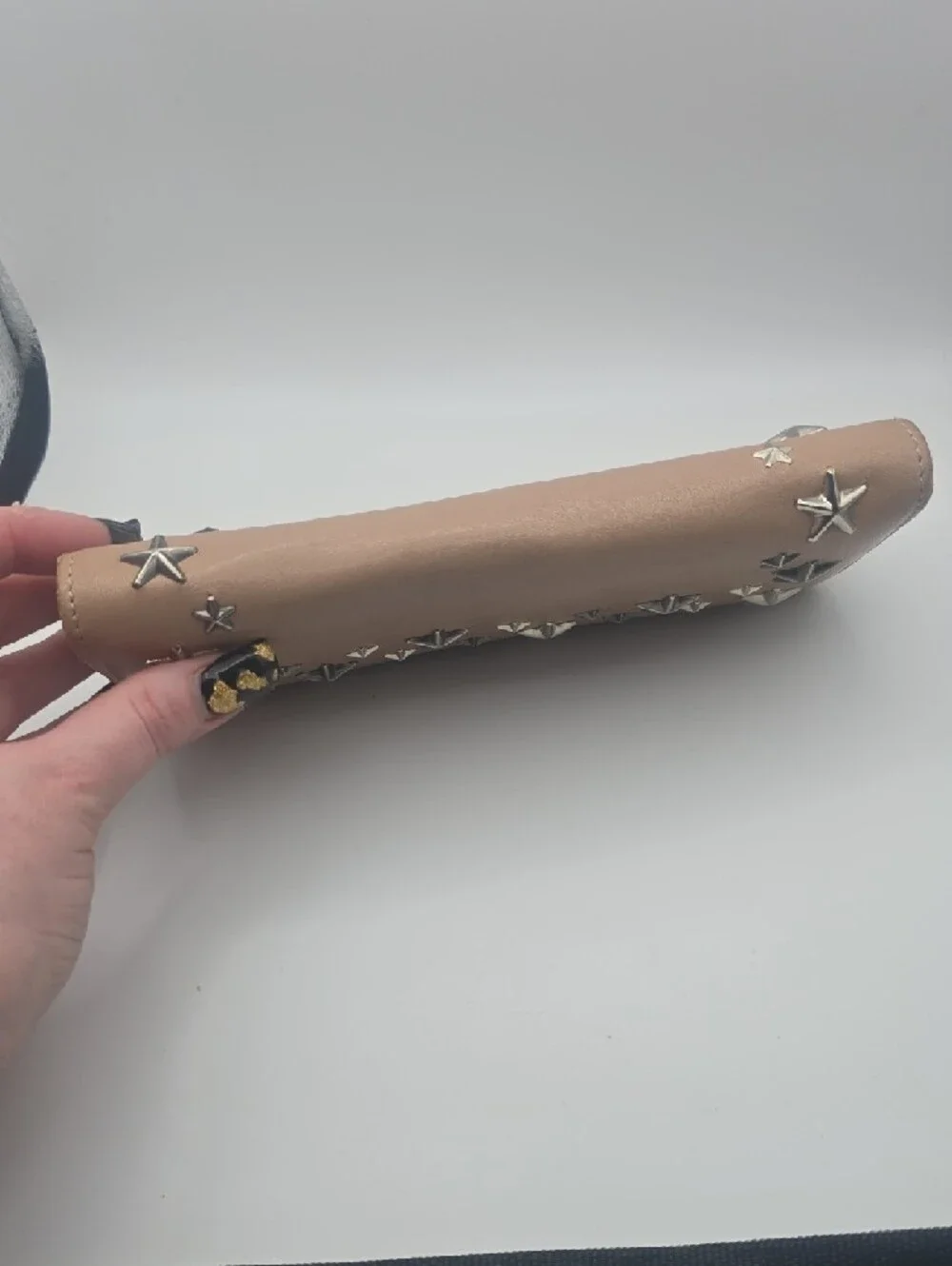 Jimmy Choo Beige Wallet with Silver Star Studs
